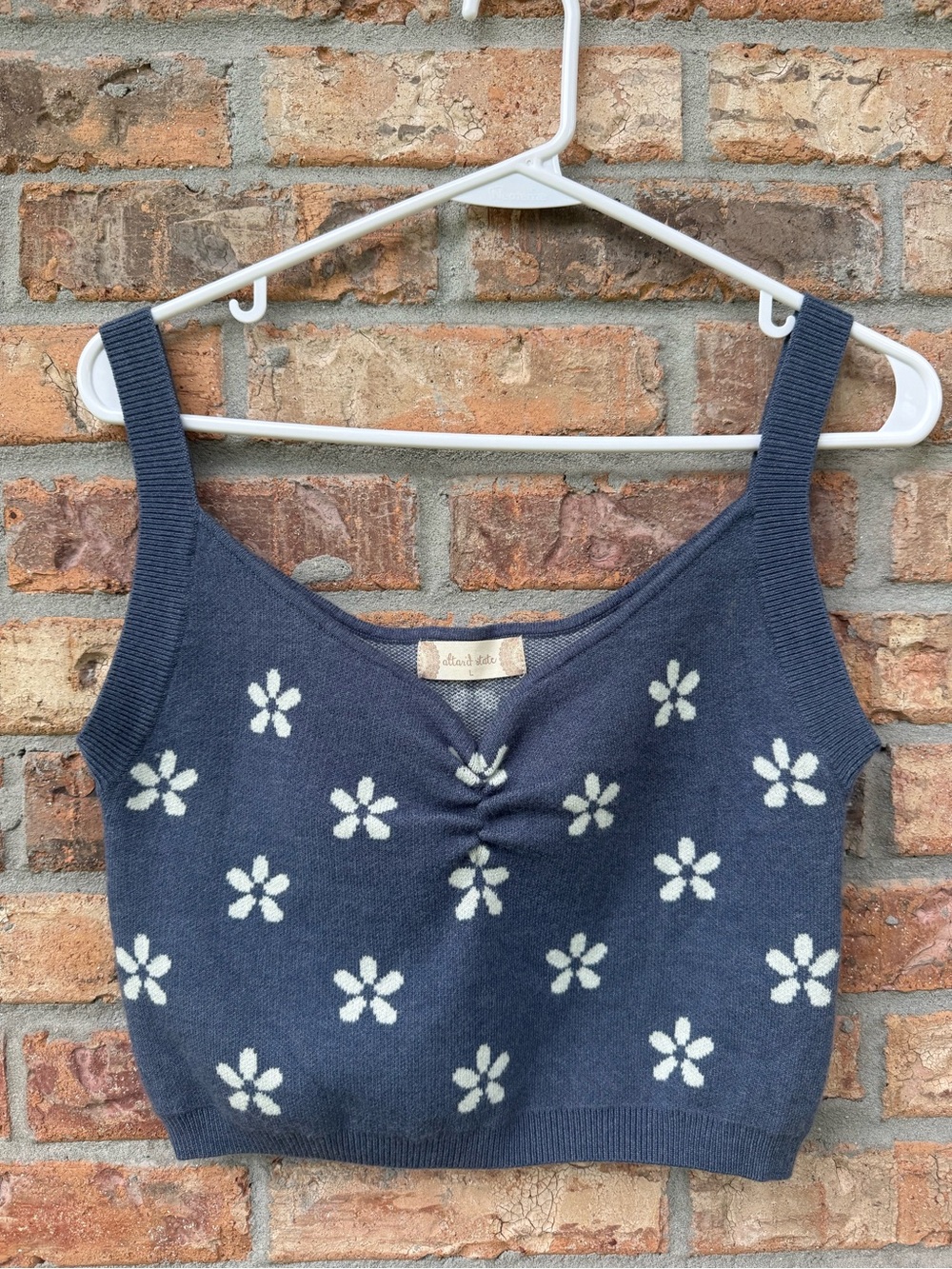 Altar'd State Blue Knit Floral Cropped Tank